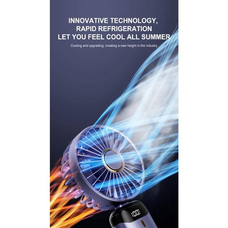 Mini ventilator portabil USB, pliabil, portabil, agățat pentru gât, ventilator reîncărcabil prin USB cu 5 viteze, cu suport pentru telefon și ecran de afișare