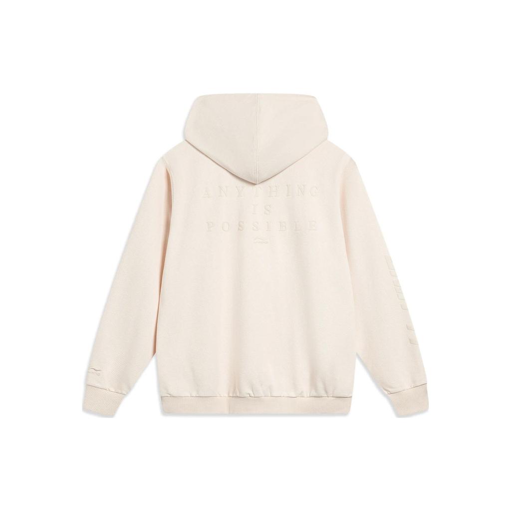 Li Ning Sports Lifestyle Series Letter Print Hooded Pullover Long Sleeve Sweatshirt Men Sweatshirt Swan-White AWDT393-1