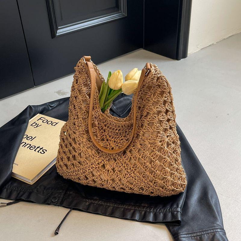 

Handmade Woven Bag for Women 2025 New Beach Vacation Shoulder Bag Large Capacity Tote Bag Popular Straw Bag Khaki