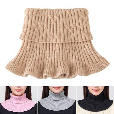 Knitted Fake Collar Scarf Women Warm Turtleneck Detachable False Collar Winter Windproof Scarf With Wooden Ears