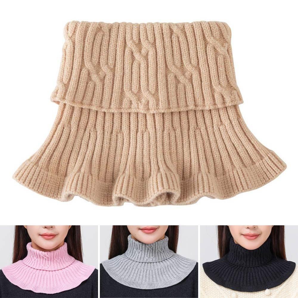 Knitted Fake Collar Scarf Women Warm Turtleneck Detachable False Collar Winter Windproof Scarf With Wooden Ears