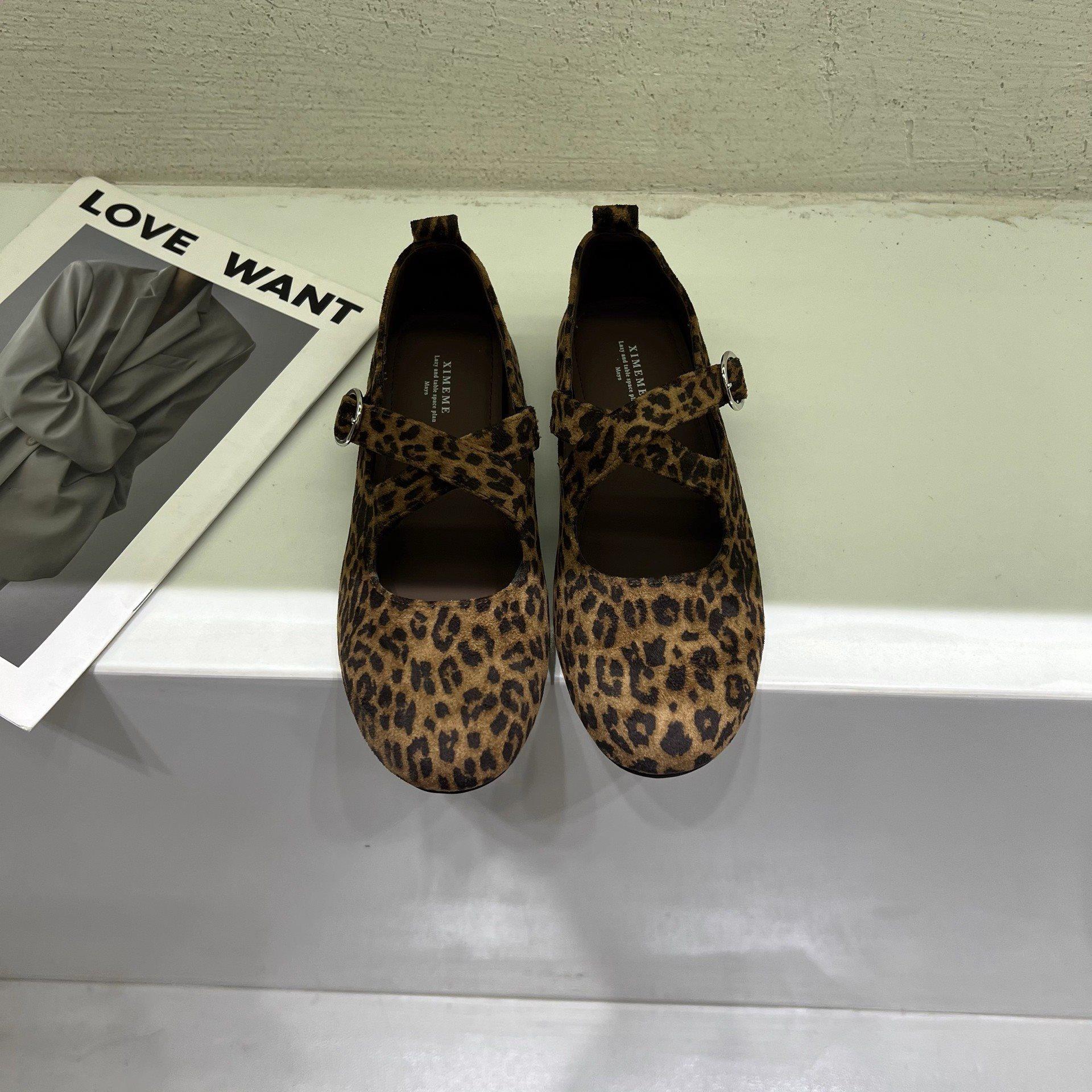 

Flat Shoes Leopard Print Beanie Shoes Women S Soft Sole New French Ballet Single Shoes Mary Jane Shoes Cross Strap 35 леопардовый