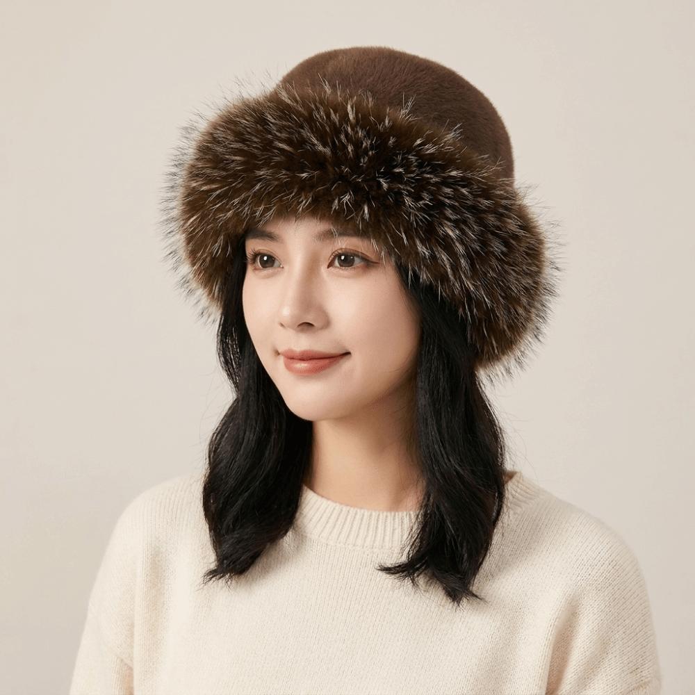 Warm Mink Fur Fisherman Hat Korean Style Fluffy Warm Hat Simple Plush Bucket Hat Ski