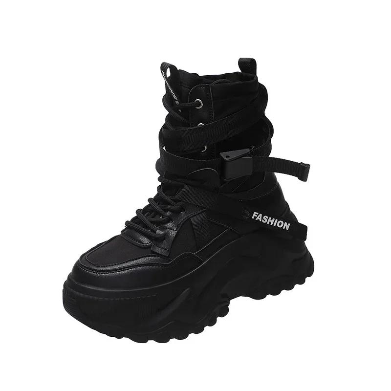 Fashion Autumn Thick Sole Elevated Red Sports Shoes Female 2025 New Dad Shoes Korean Edition Simple Women's Shoes High Top Casual Shoes
