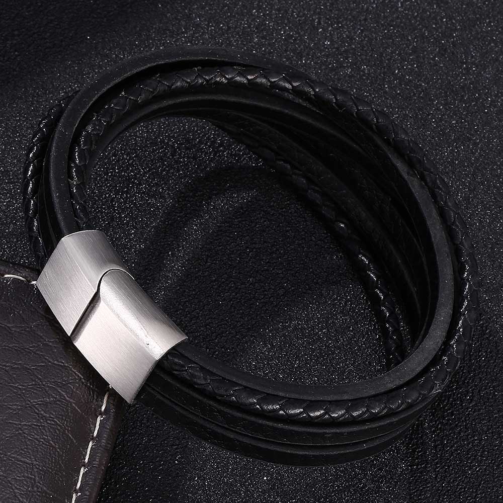 New Punk Style Stainless Steel Buckle Men's Bracelet  Leather Cord Charm Jewelry Bracelet Wristband