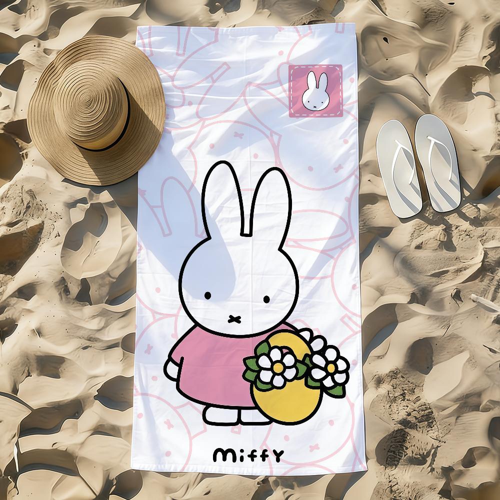 Cartoon M-Miffy Cute Kawaii Bunny Towel Beach Towel Oversized Quick Dry Towel Absorbent Soft Swim Beach Towels for Men Women