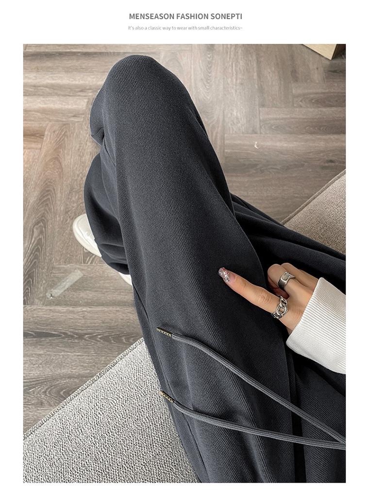 Women's Korean Style High Waist Wide Leg Sweatpants - Petite, Warm, Drape, Casual Sports Pants for Spring 2026