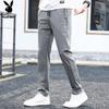 PLAYBOY Casual Pants for Men, Spring And Summer Ice Silk Trousers, Loose Straight-Leg Trendy Men's Pants, Dark Gray, Size 30