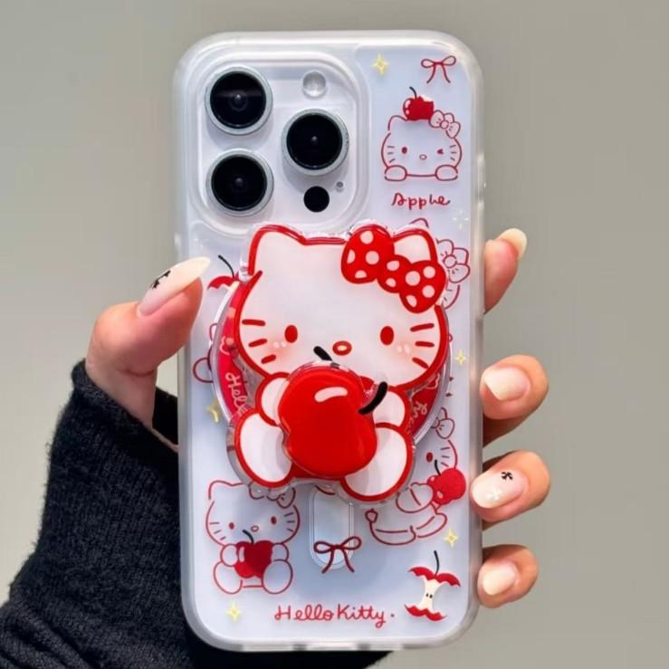 Red Apple Line Kitty Applies To Apple 16promax Matte 15 Magnetic Suction Bracket 14 Cute 13 Mobile Phone Case