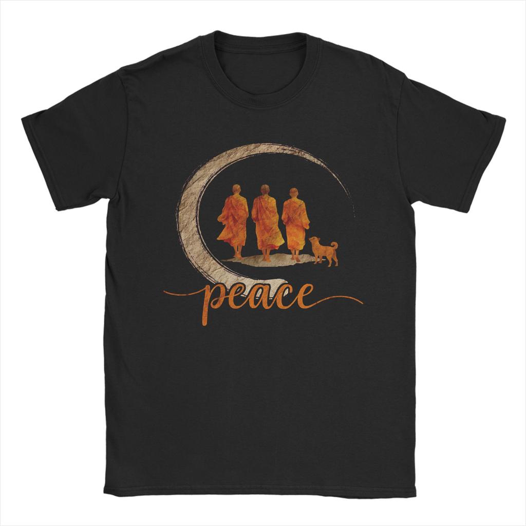 Mens TShirt Peace Walking Monks Minimalist Zen Vintage 100 Cotton Tees Short Sleeve T Shirt O Neck Clothes Graphic
