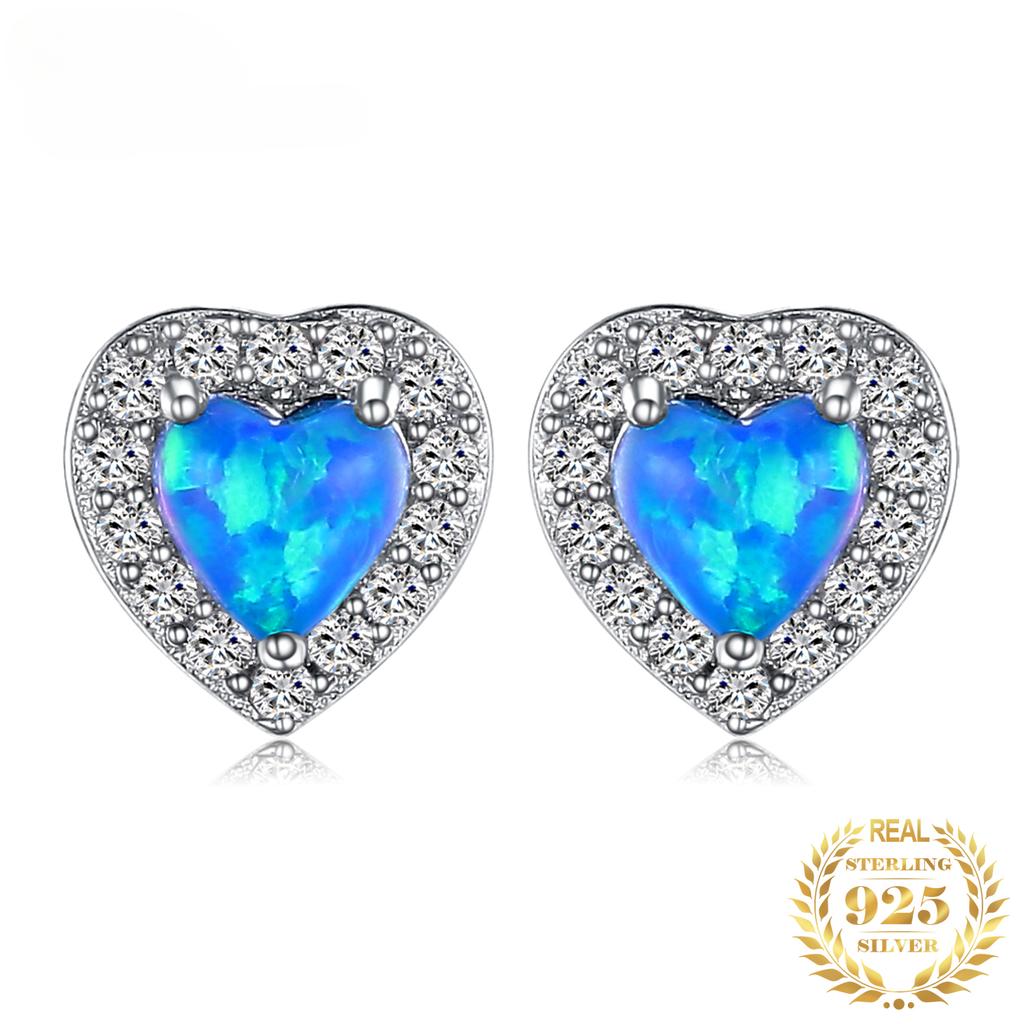 Orecchini Pendenti In Argento 925 Con Opale Blu E Zirconi - Gioielli Eleganti Regalo Per Donna