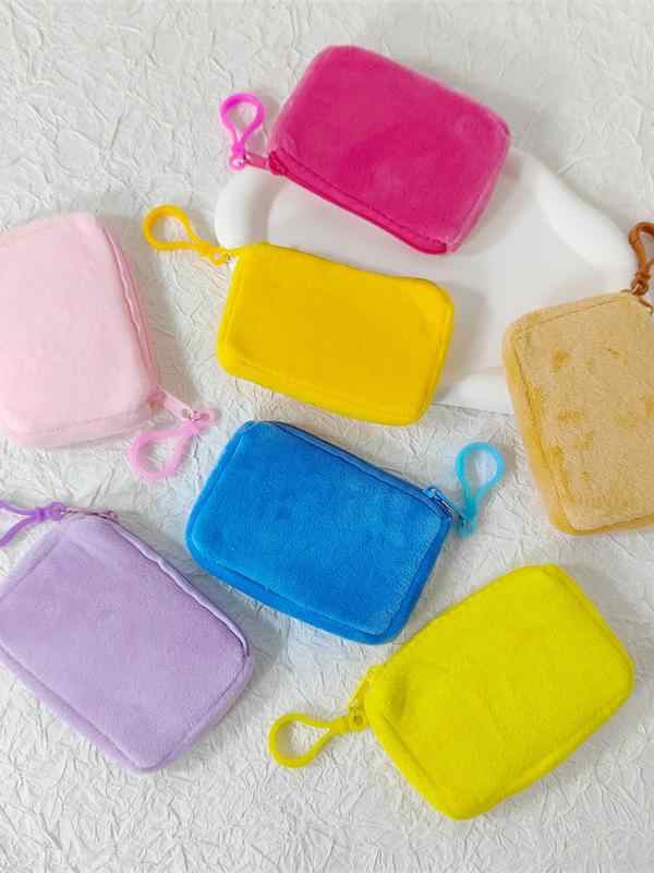 Mini Fashion Plush Square Zipper Coin Purse Card Package Coin Bag Cute Purse Key Earphone Pouch Women Thin Small