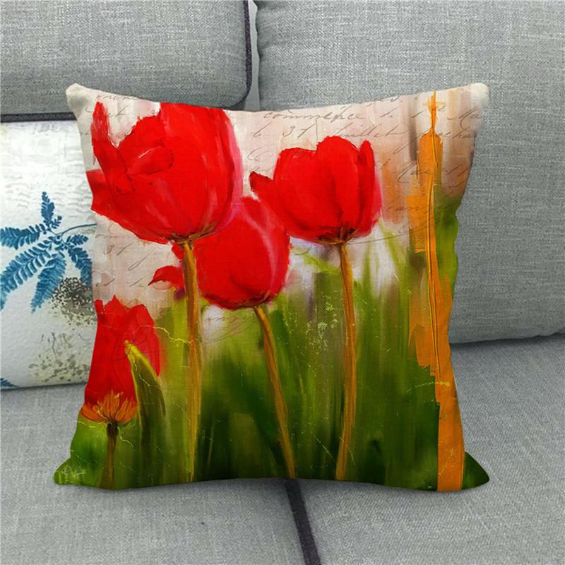 Watercolor Painting Of Beautiful Tulips Digital Printing Short Plush Pillow Covers For Car Sofa Office Cushion Cover Home Goods