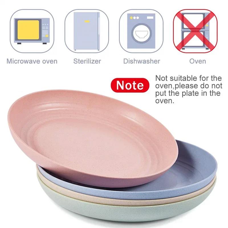 6pcs 15/20/23/25cm Lightweight Unbreakable Wheat Straw Plates Deep Dinner Plate for Kids Toddler Adult Dishwasher Microwave Safe