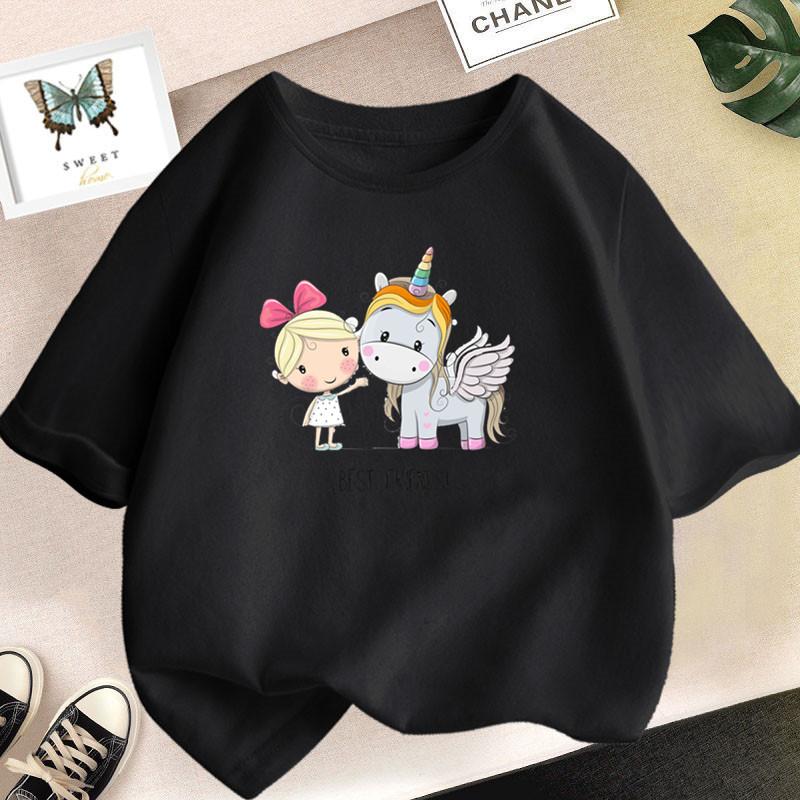 Cute Cartoon Girl T-shirts Girls Summer Unicorn Friends Clothes Baby T Shirts Children Short Sleeve Clothing Graphic T-shirt Tee