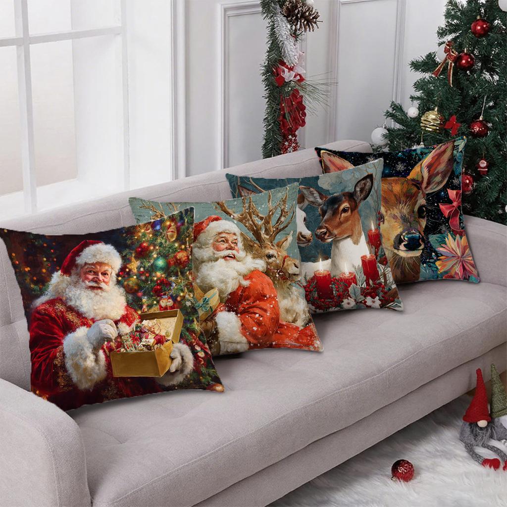 Santa Claus & Deer Pattern Pillowcasesuitable For Sofa Car Bedroom Decorative Cushion Cover Pillow Cover