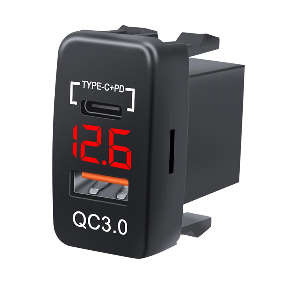12-24V Auto Mobile Phone Charger Adapter LED Voltmeter QC3.0 Type C PD Car Socket Charger Dual USB Ports Power Socket Adapter