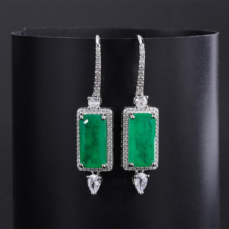 Tiktok Simulation Palaiba Pendant Earrings Zircon Necklace Two Piece Set Grandmother Emerald Collar Chain