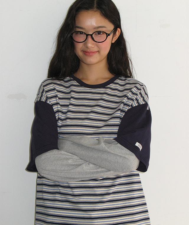 RONRON Color Block Stripe Layered Long Sleeve Navy