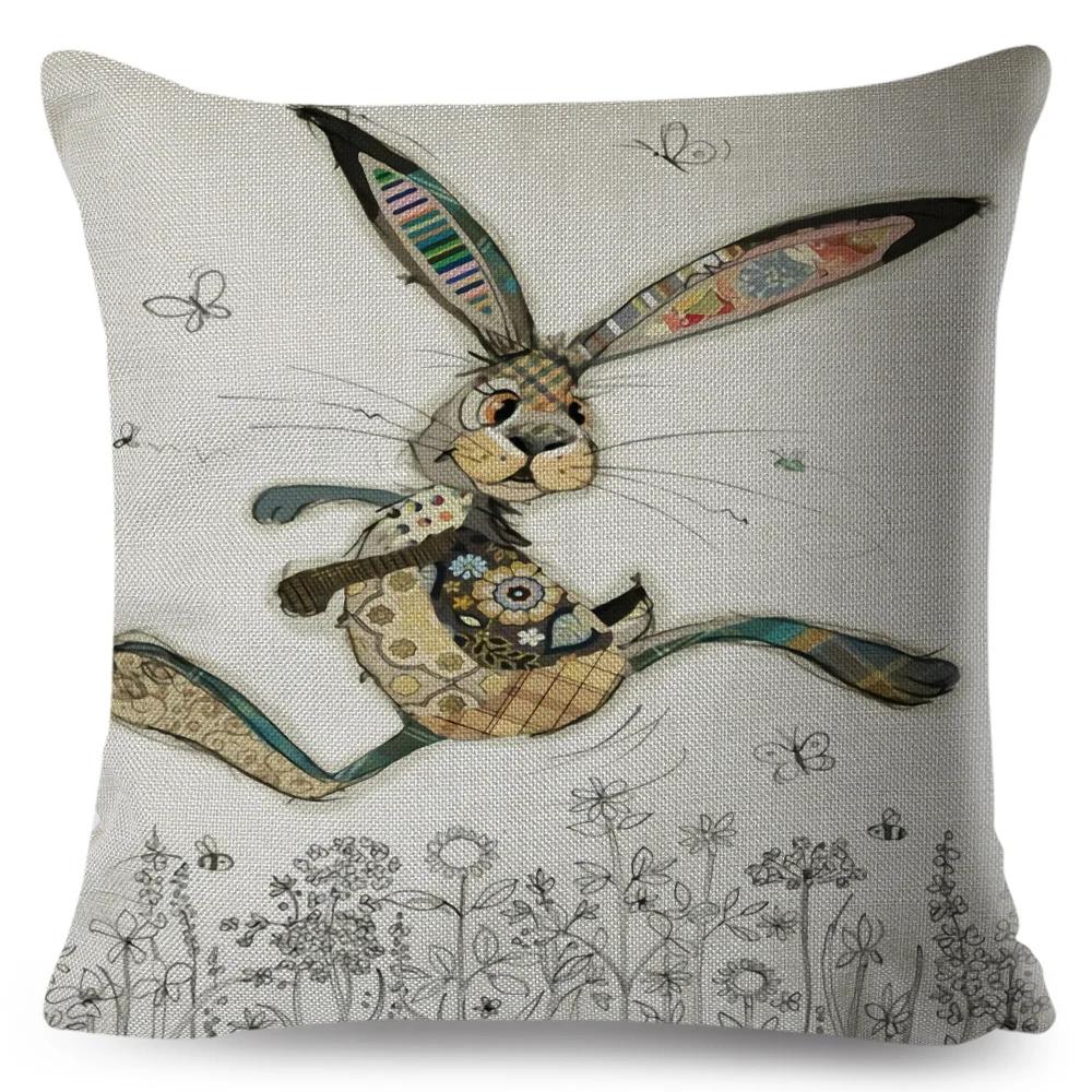 Nordic Style Cartoon Monkey Dog Cat Rabbit Cushion Cover Decor Children Drawing Animal Pillow Case for Sofa Home Car Pillowcase
