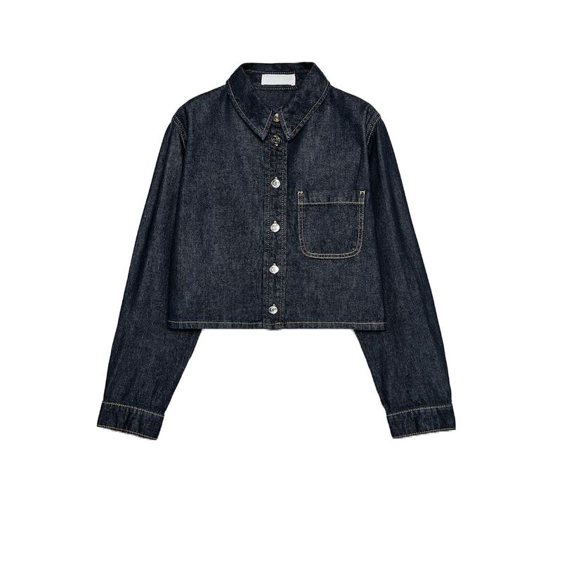 

Spring New Arrival High Waist Wide Leg Jogging Plaid Denim 1934027 Cotton Short Shirt 1934029 Blue Tops L