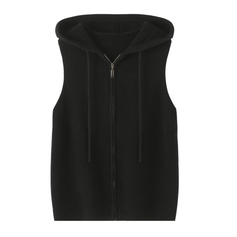2026 Autumn Soft Pure Wool Hooded Knit Vest - Casual, Skin-Friendly, Loose Zipper Top
