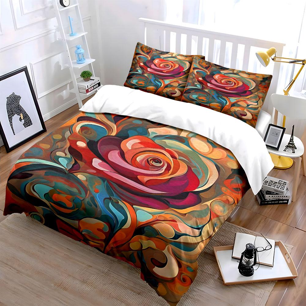 Abstract Multicolor Rose Design. Bedding Sets Duvet Cover Sets Duvet Covers Pillowcases(1* Duvet Cover 2* Pillowcases Without Duvet Insert)