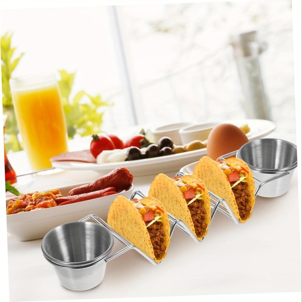 Neuer tragbarer Taco-Ständer mit Soßenschale, dreigeteilt, V-Form, Edelstahl-Taco-Schalenhalter, Taco-Zubehör-Rack, Küchenwerkzeuge