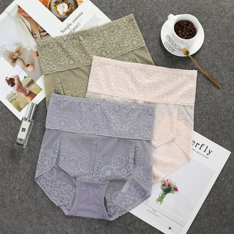 Damen High-Waist Spitzen-Slips: Bauchkontrolle, Hüftlift, Atmungsaktives Mesh, Nahtlos, Hochwertige Unterwäsche