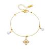 Gold Plated Clover Emerald Cubic Zirconia Pearl Bracelet