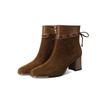 Square Toe Suede Block Heel Booties Autumn New Skinny Boots Versatile Medium Heel Plus Size Women's Naked Boots