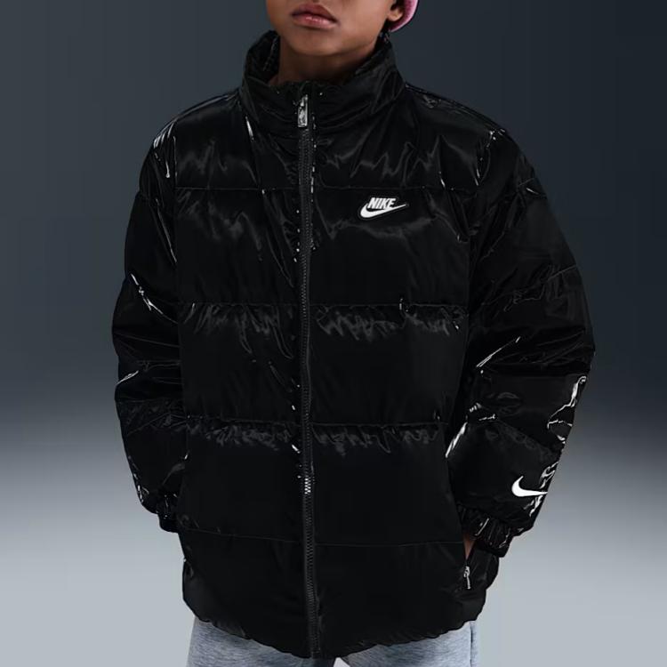 Nike Down Jacket Warm Solid Color Stand Collar Zipper Duck Down Kids jackets IQ2834-010