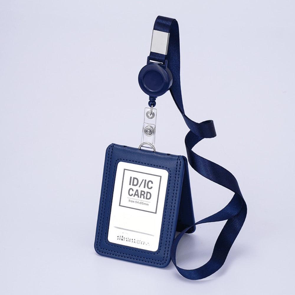 Pochette pour carte d'identité, Permis de travail, Étui en cuir, Carte de travail, Cordon rétractable, Porte-badge poitrine, Disque de label, Carte de travail, Pochette pour carte de bus (Blue,C-multicolor) bleu