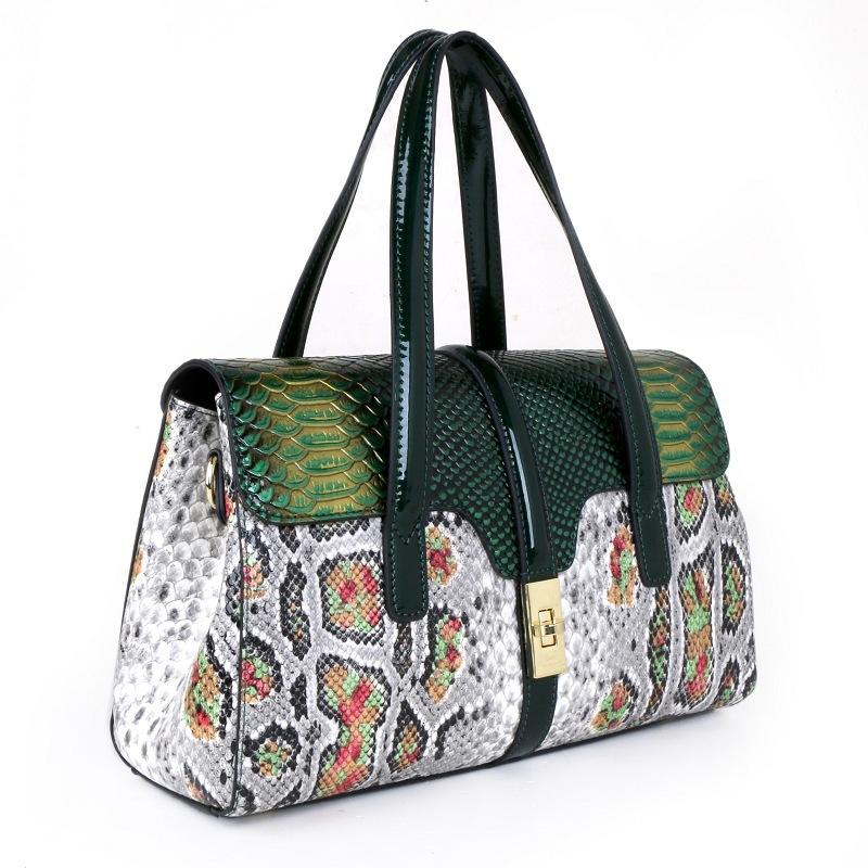 Autumn And Winter Snake Pattern Handbag First Layer Cowhide Bag Shoulder Bag Oblique Span Small Square Bag Underarm Bag