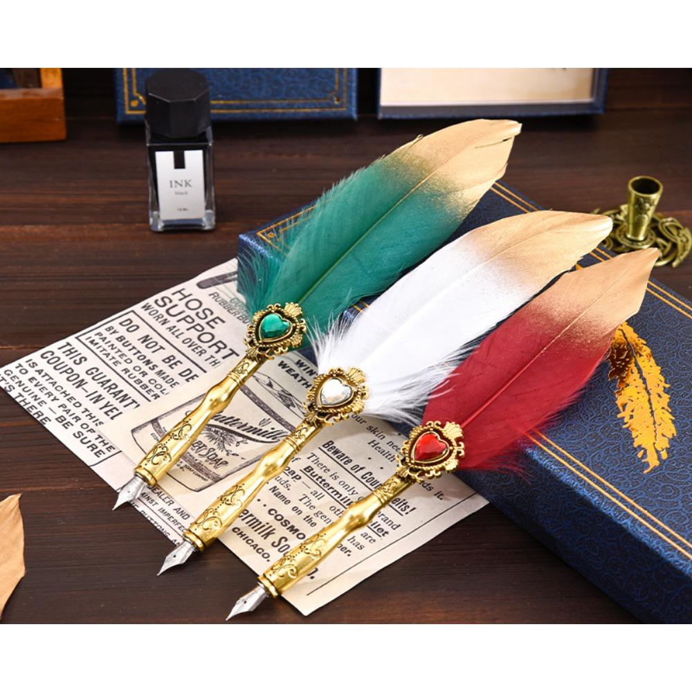 Blue Box Platinum Gemstone Feather Pen Set, Gift, Gift Box, Office Signature Writing, Retro European Style