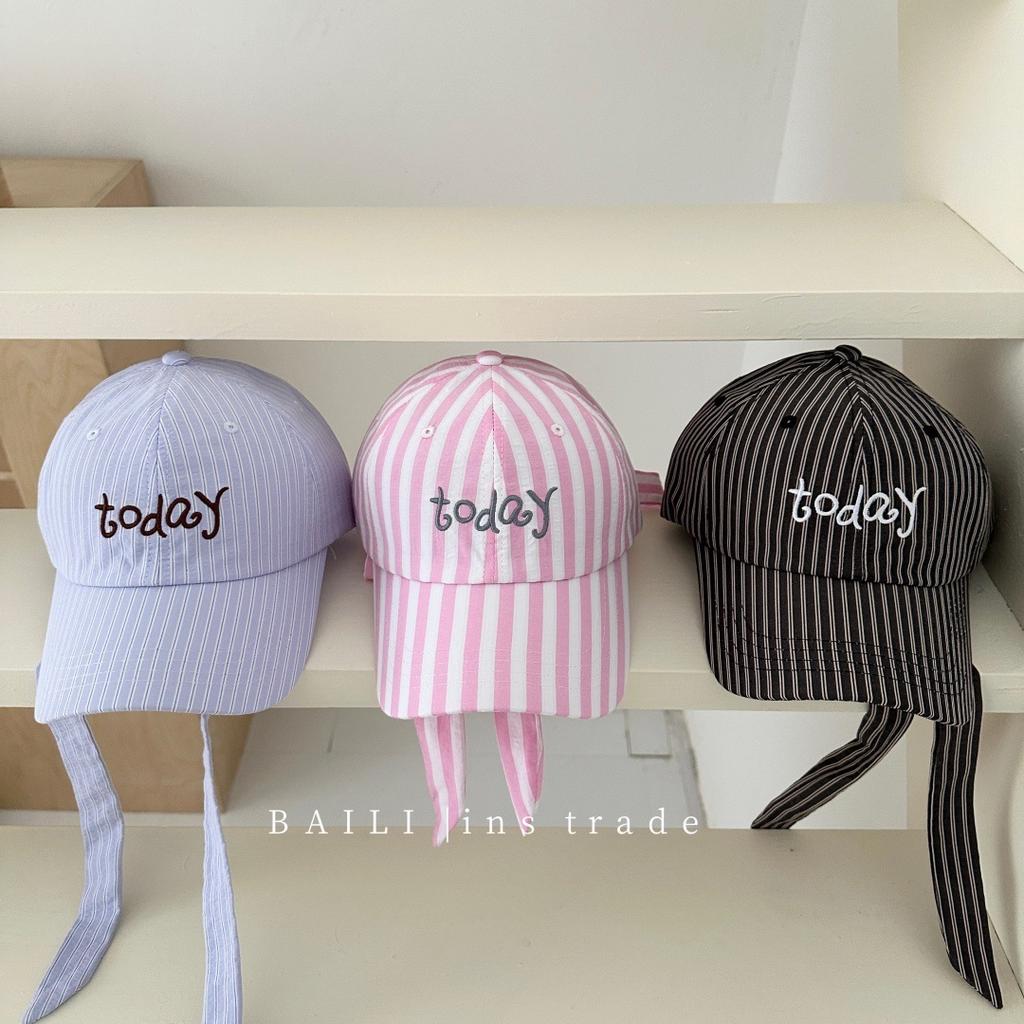 Korean style fresh striped bow tie baseball cap - sweet, versatile, preppy, sun protection, face-slimming duckbill cap