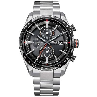 [Citizen] Atessa Eco-Drive Radio Watch Wodoodporny Czarny AT8189-61E Męski Srebrny
