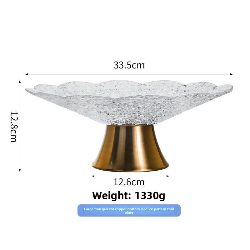 Light luxury high-legged glass fruit plate, brass base fruit plate, storage ornaments, ice pattern tableware storage 1PC