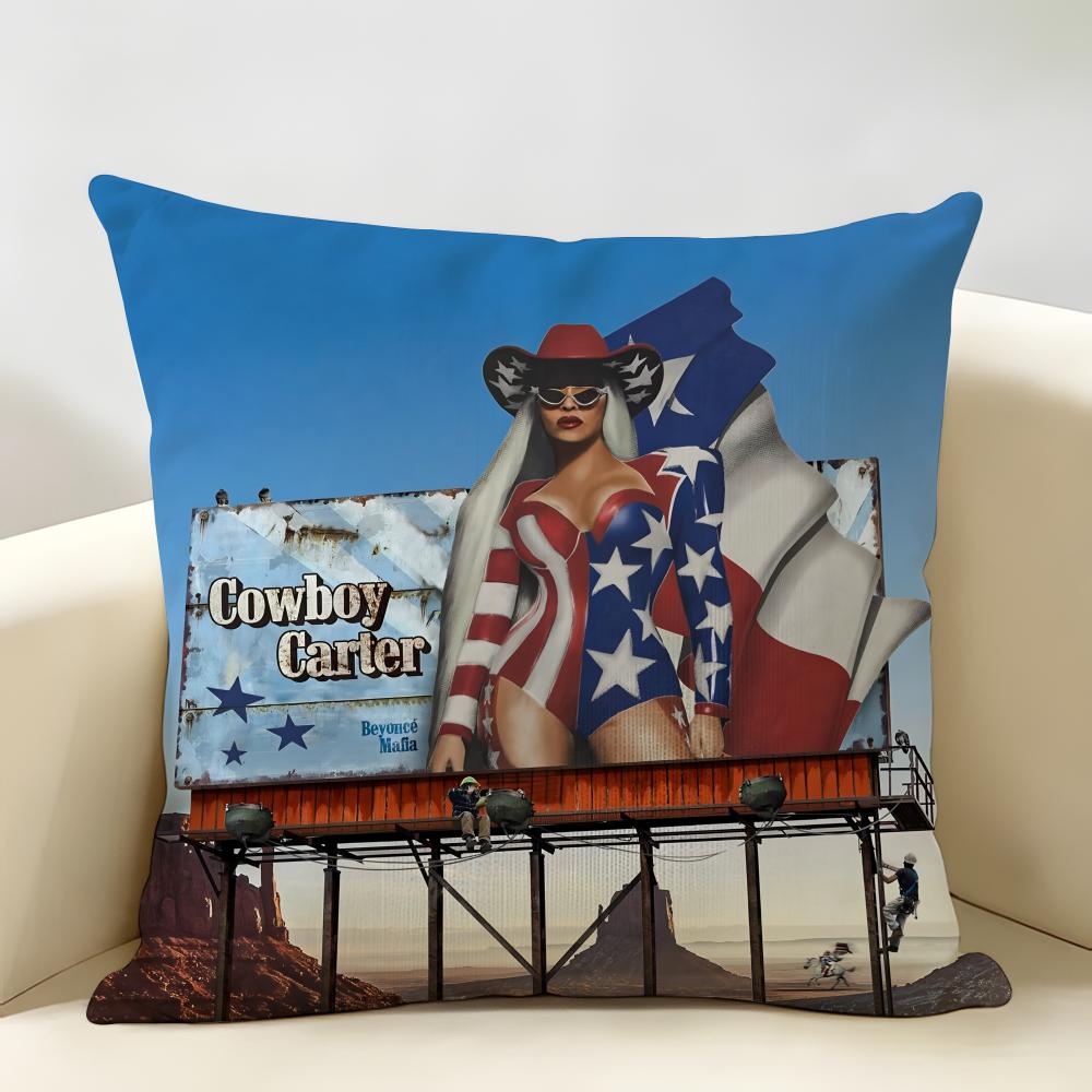 Singer CBeyonce Cowboy Carter Cushion Cover Natural Linen Organic Fabric DoubleSided Printing Room Sofa Decor Pillow Case