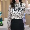 Print Chiffon skjorte våren nye kvinner langermet volanger bluse mote topp