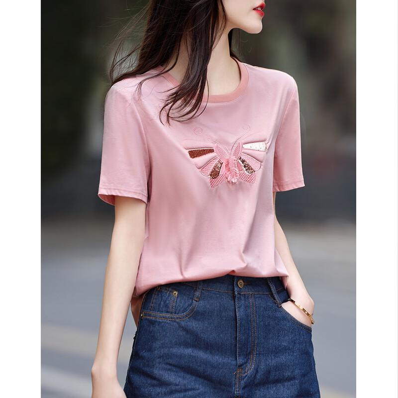 Demana Women s Butterfly Embroidered Short Sleeve T-shirt S