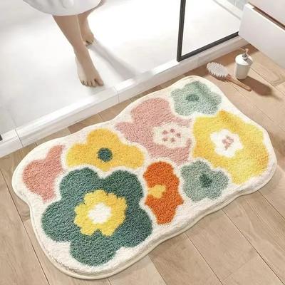1 Stück 40*60cm Niedlicher Blume Badezimmerteppich, Maschinenwaschbare Badezimmerbodenmatte, Extra Weicher Saugfähiger Rutschfester Badeteppich