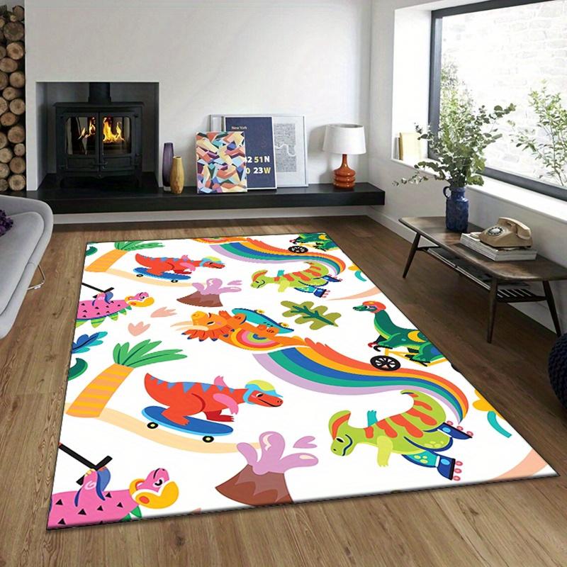 Dinosaur Skateboard Print Area Rug - Non-Slip, 100% Polyester, Plush Carpet for Living Room, Bedroom, Home Decor