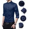 Nuove Camicie da Uomo Business Manica Lunga Collo alla Coreana Cotone Camicia Maschile Vestibilità Slim Design Popolari