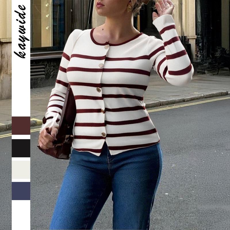 Elegant Striped Long-sleeved Vest for Women 2025 Autumn and Winter