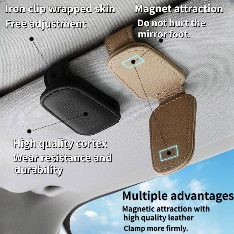 Car Sun Visor Clip Glasses Cards Case Auto Sunglasses Visor Glasses Holder Sunglasses Bracket Holder Pu Leather Glasses Support