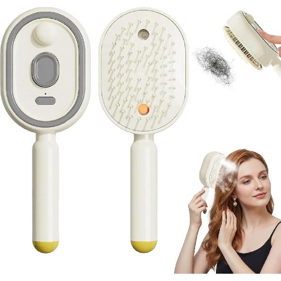 2026 Electric Steaming Hair Straightener Brush Electric Spray Air Cushion Massage Hair Brush Rechargeable Detangling Steam Brush