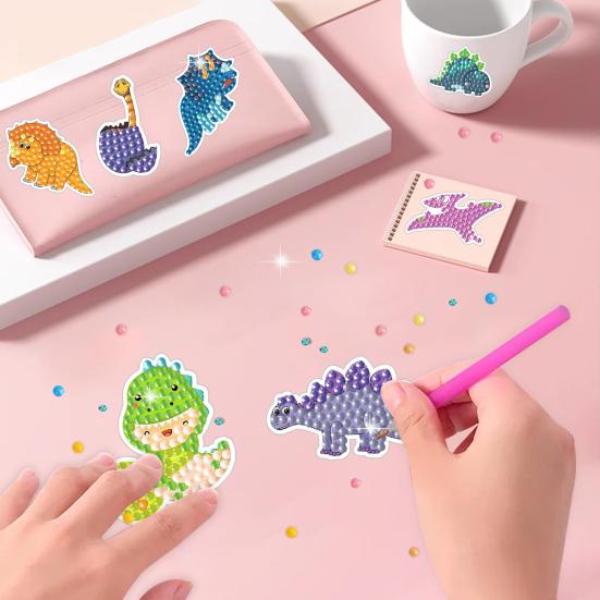 4 Stück bunte Cartoon-Dinosaurier-Form, Diamant-Malerei-Aufkleber, DIY-Handwerk, handgefertigte Tiere für Kinder
