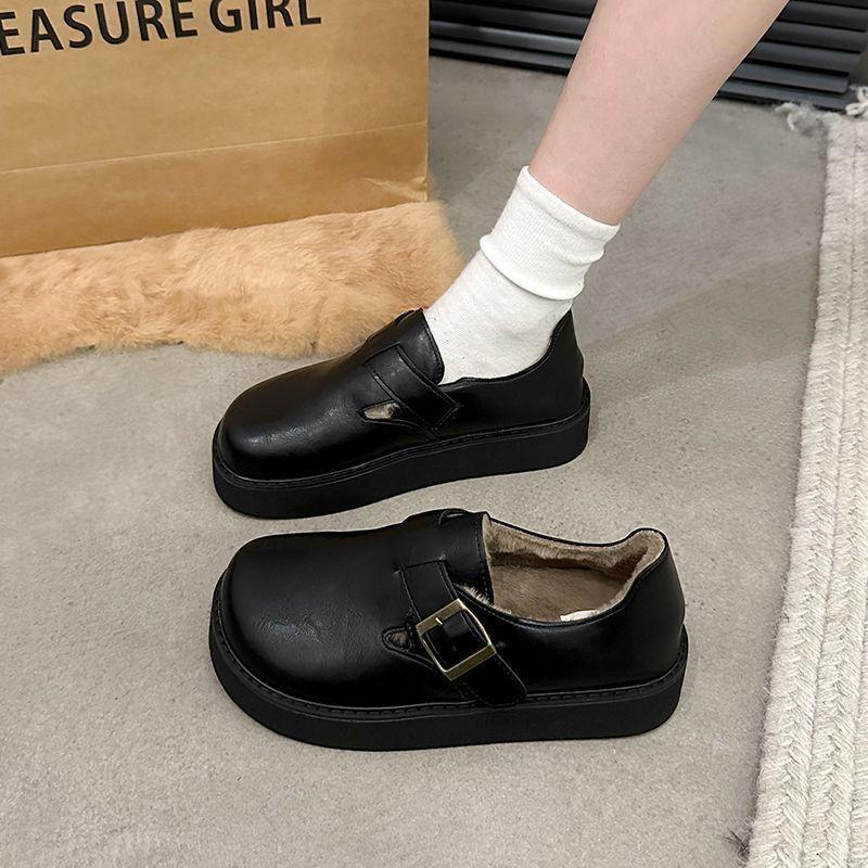 Birkenstocks velvet women's leather surface warm women's loafers season new non-slip cotton shoes fluffy shoes