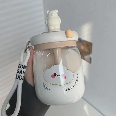 Korean Large Capacity Double Drink Plastic Cup with Stirring Spoon - Kids' Anti-Fall Big Belly Design